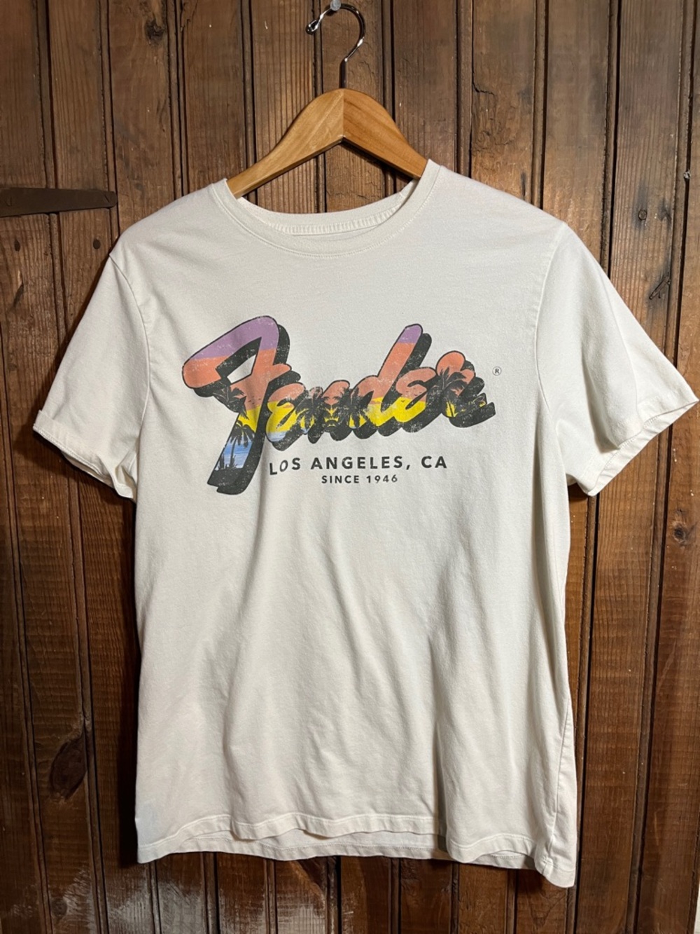 Fender Cream Short-Sleeve Tee with Multicolor Sunset Logo